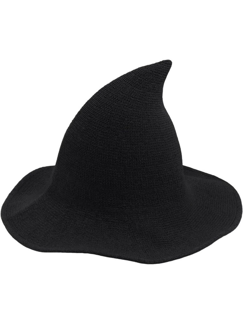 Women Black Halloween Knitted Wool Wizard Witch Hat Brim Pointed Witches Cap